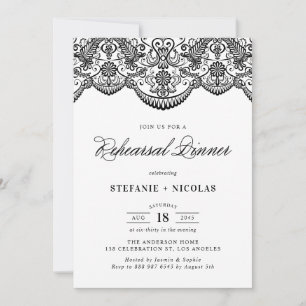 Black Moroccan Lace Rehearsal Dinner Invitation