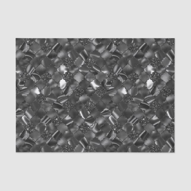 Black Moroccan Quatrefoil Pattern Tissue Paper (Front)