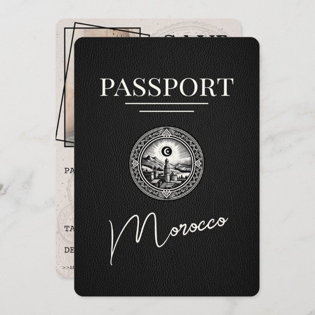 Black Morocco Passport Save The Date (Front/Back)