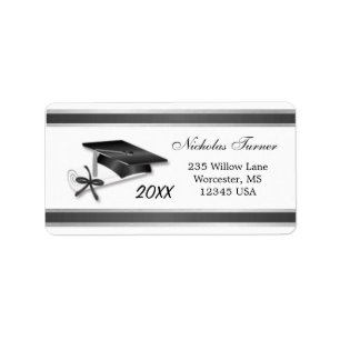 Black mortar, diploma Graduation Label