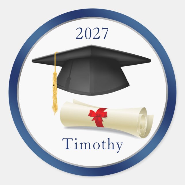 Black Mortar Diploma Your Name Graduation Sticker (Front)