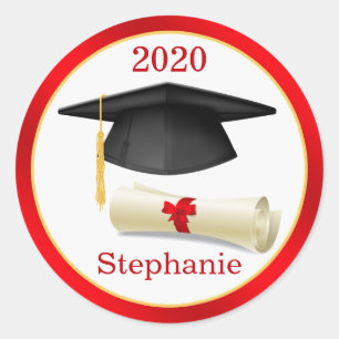 Black Mortar, diploma Your name Graduation Sticker