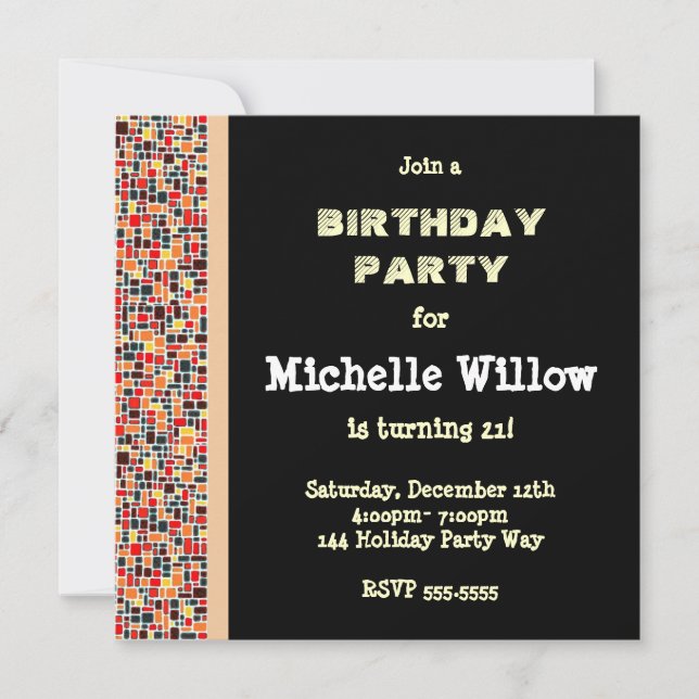 Black Mosaic Birthday Party Invitation (Front)