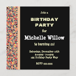 Black Mosaic Birthday Party Invitation