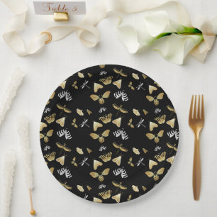 Black Moth Butterfly Pattern Paper Plate