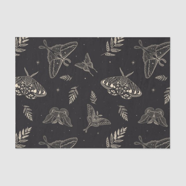 Black Moth Butterfly Pattern Tissue Paper (Front)