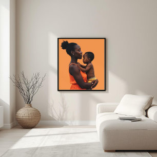 Black Mother and Child Line Art II Poster