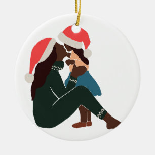 Black Mother/Daughter Christmas Ceramic Ornament