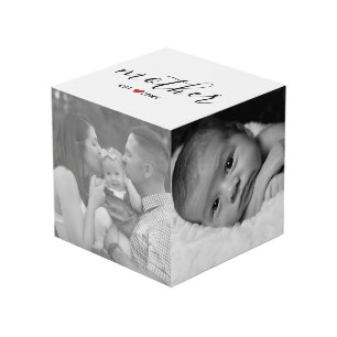 Black Mother Est. Year Red Heart Family Photo Cube