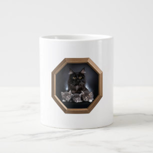 Black Mother Kitten And Her Three Kittens Large Coffee Mug