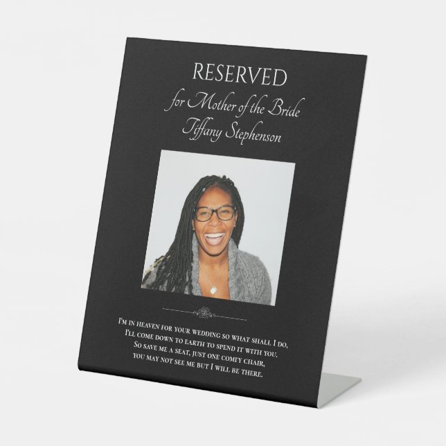 Black Mother of Bride Photo Wedding Memorial Chair Pedestal Sign (Front)