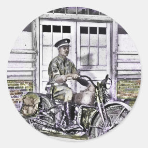Black Motorcycle Police ww2 Classic Round Sticker