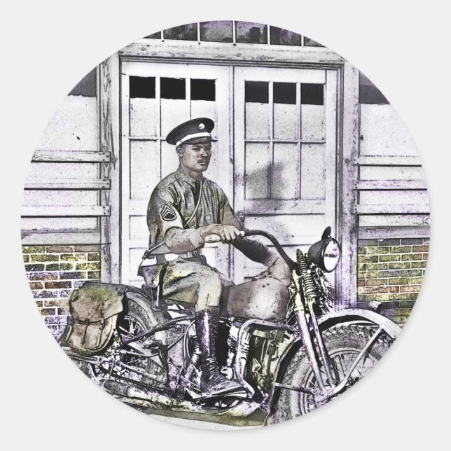 Black Motorcycle Police ww2 Classic Round Sticker (Front)