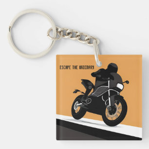 Black Motorcycle with Orange Background Key Ring