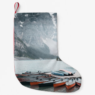 BLACK MOUNTAIN COVERED WITH SNOW UNDER GREY SKY SMALL CHRISTMAS STOCKING