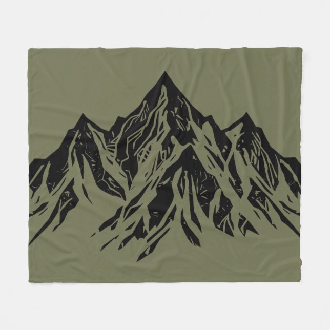 Black Mountain Peak | Modern Moss Green Hiking Fleece Blanket (Front (Horizontal))