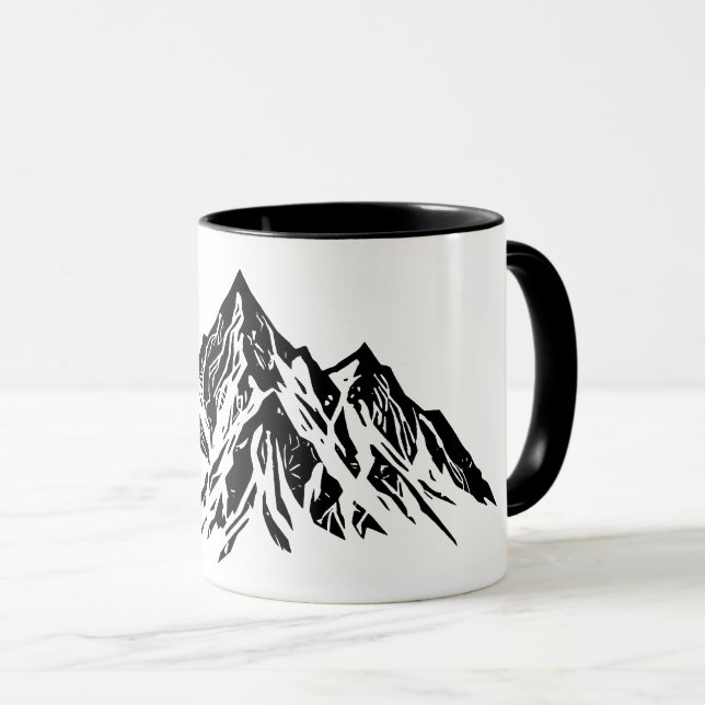 Black Mountain Peaks | Modern Minimalist Hiking Mug (Front Right)