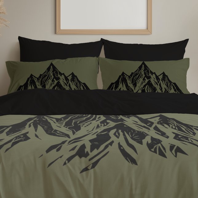 Black Mountain Peaks | Modern Moss Green Hiking Pillowcase (Creator Uploaded)