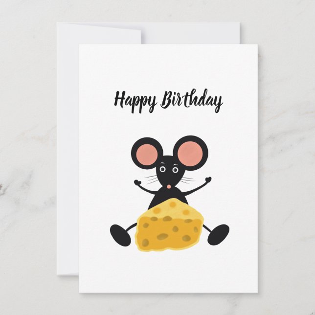 Black mouse with cheese Birthday Card (Front)