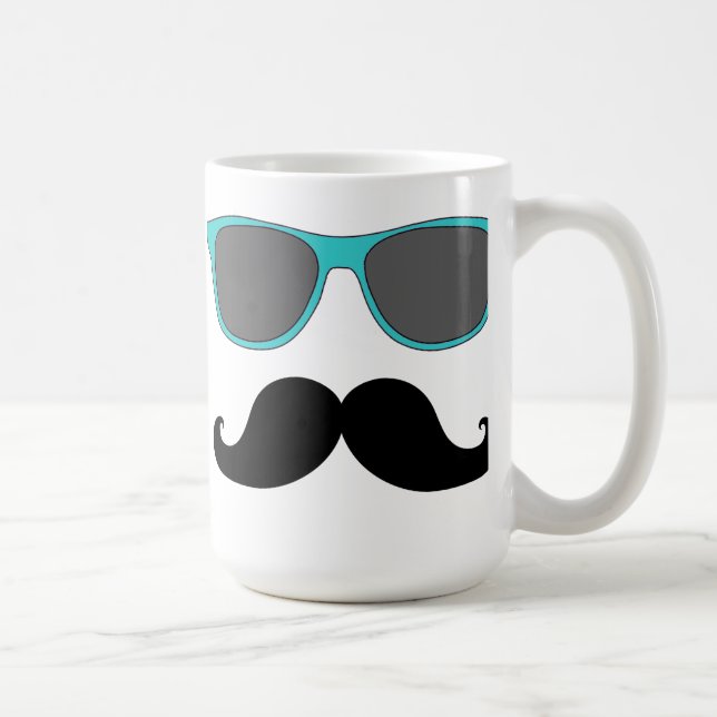 Black Moustache and Aqua Blue Sunglasses Humour Coffee Mug (Right)