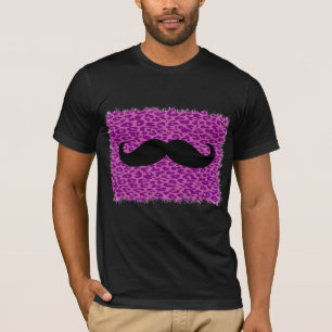 Black Moustache And Purple Leopard Skin T-Shirt