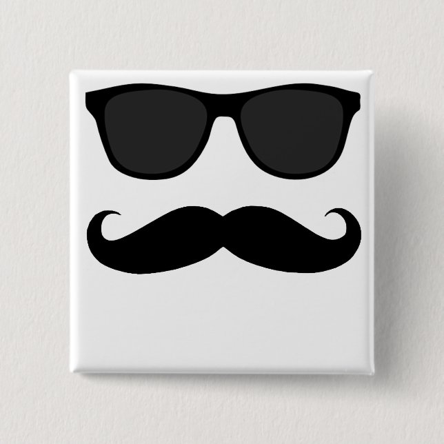 Black Moustache and Sunglasses Humour Gift 15 Cm Square Badge (Front)