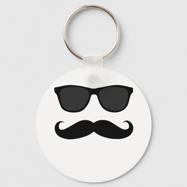 Black Moustache and Sunglasses Humour Gift Key Ring (Front)