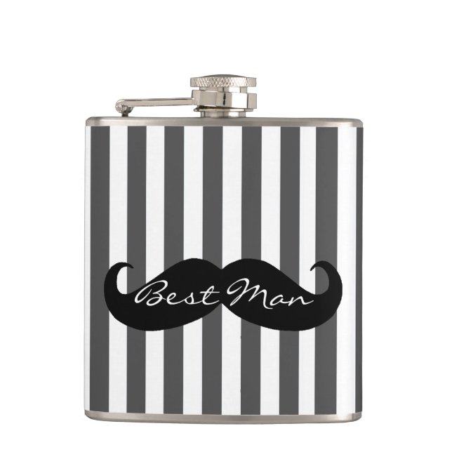 Black Moustache Groomsmen Drinking Flask (Front)