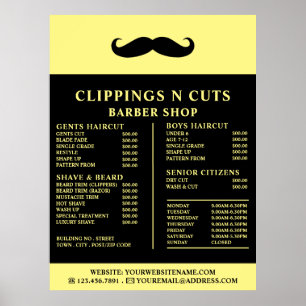 Black Moustache, Men's Barbers Price List Poster