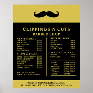 Black Moustache, Men's Barbers Price List Poster