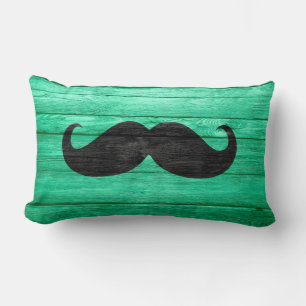 Black Moustache on Cyan Wood Lumbar Cushion