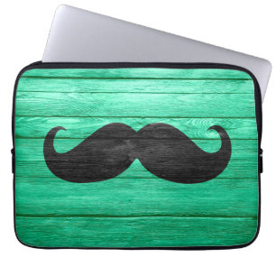 Black Moustache on Cyan Wooden Laptop Sleeve