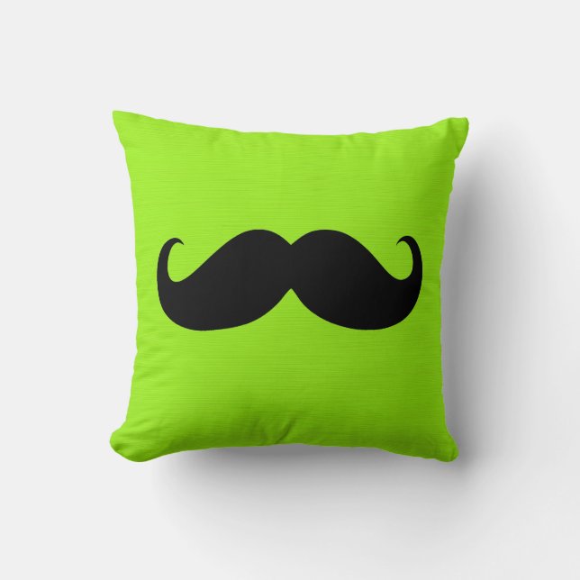 Black Moustache on Green Background Cushion (Front)