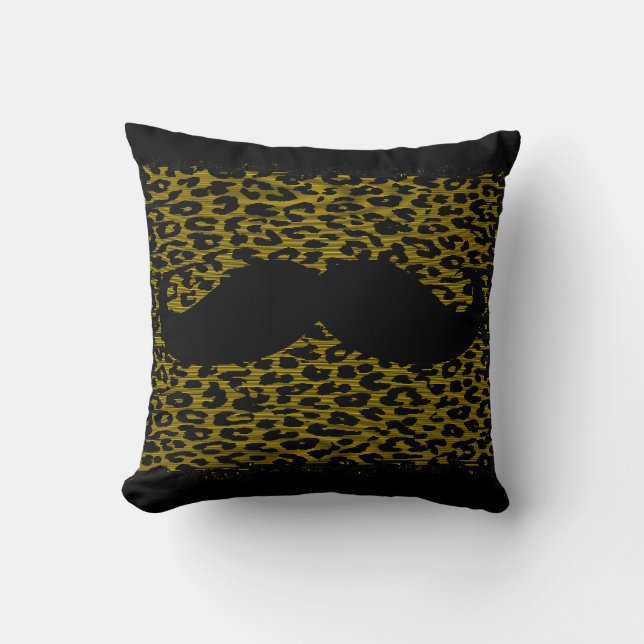 Black Moustache on Leopard Skin Cushion (Front)