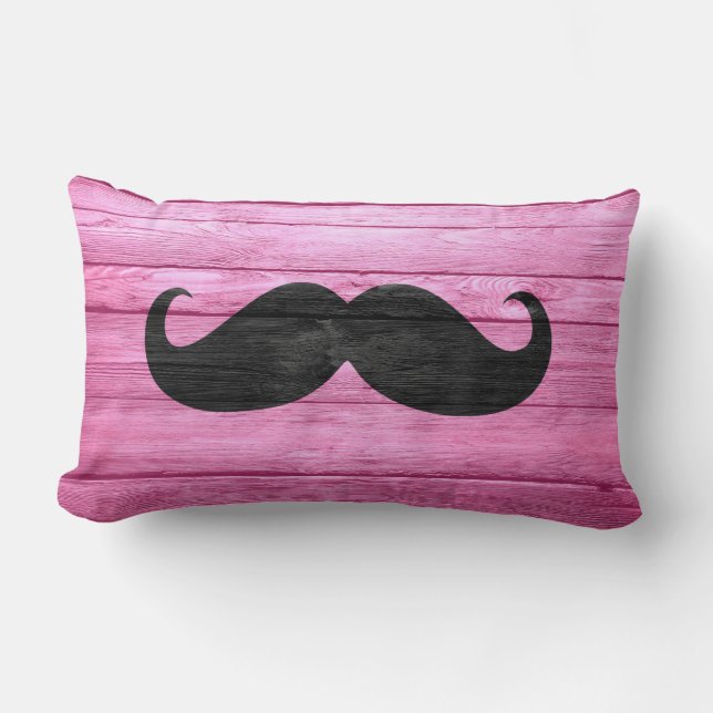 Black Moustache on Pink Wood Lumbar Cushion (Front)