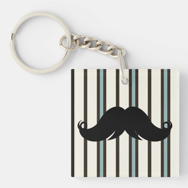 Black Moustache on Striped Pattern Key Ring (Front)