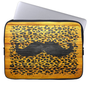 Black Moustache on Yellow Leopard Wood Laptop Sleeve