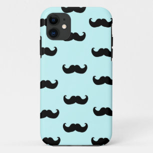 Black Moustache Pattern on blue iPhone 11 Case