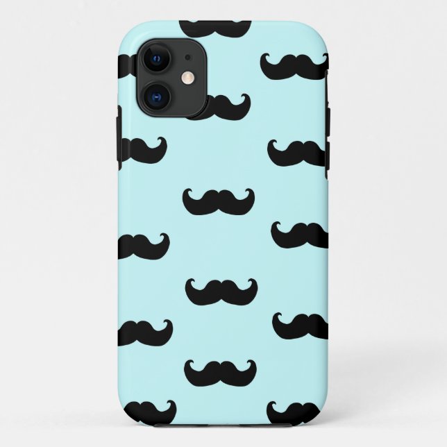 Black Moustache Pattern on blue Case-Mate iPhone Case (Back)