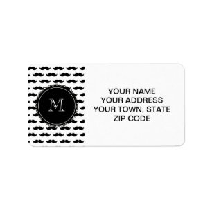 Black Moustache Pattern, Your Monogram Label
