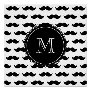 Black Moustache Pattern, Your Monogram Poster