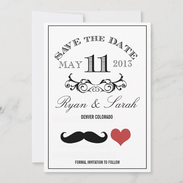 Black Moustache Wedding DAY 11 Save the Date (Front)