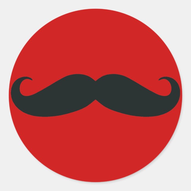 Black Moustache with Red Background Classic Round Sticker (Front)