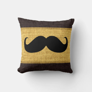 Black Moustache Yellow Burlap Jute Background Cushion