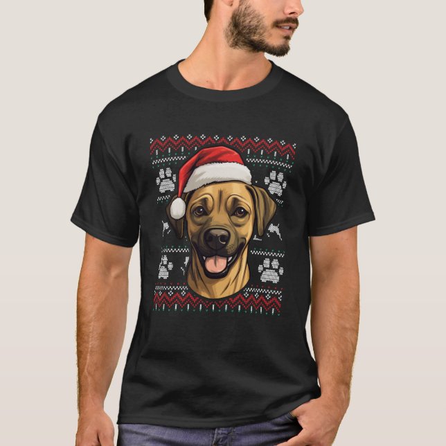 Black Mouth Cur Santa Hat Christmas Funny Dog Mum  T-Shirt (Front)
