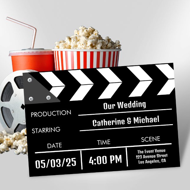 Black Movie Clapper Unique Wedding Invitation (Creator Uploaded)