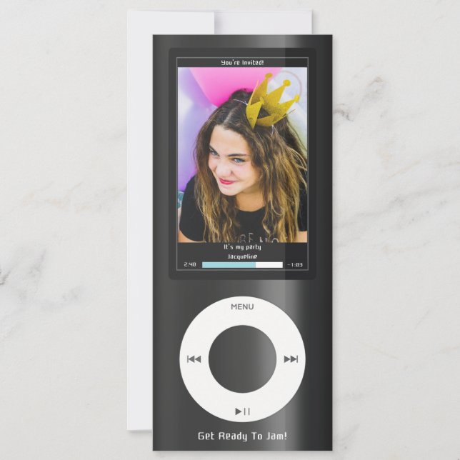 Black MP3 Music Player II Birthday Invitation (Front)