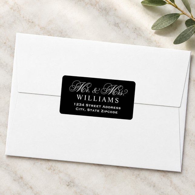 Black Mr and Mrs Script Wedding Address Label (Creator Uploaded)