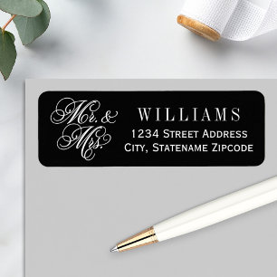 Black Mr and Mrs Wedding Return Address Label