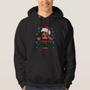 Black Mrs. Claus Hat Peeking Happy Holidays Black  Hoodie